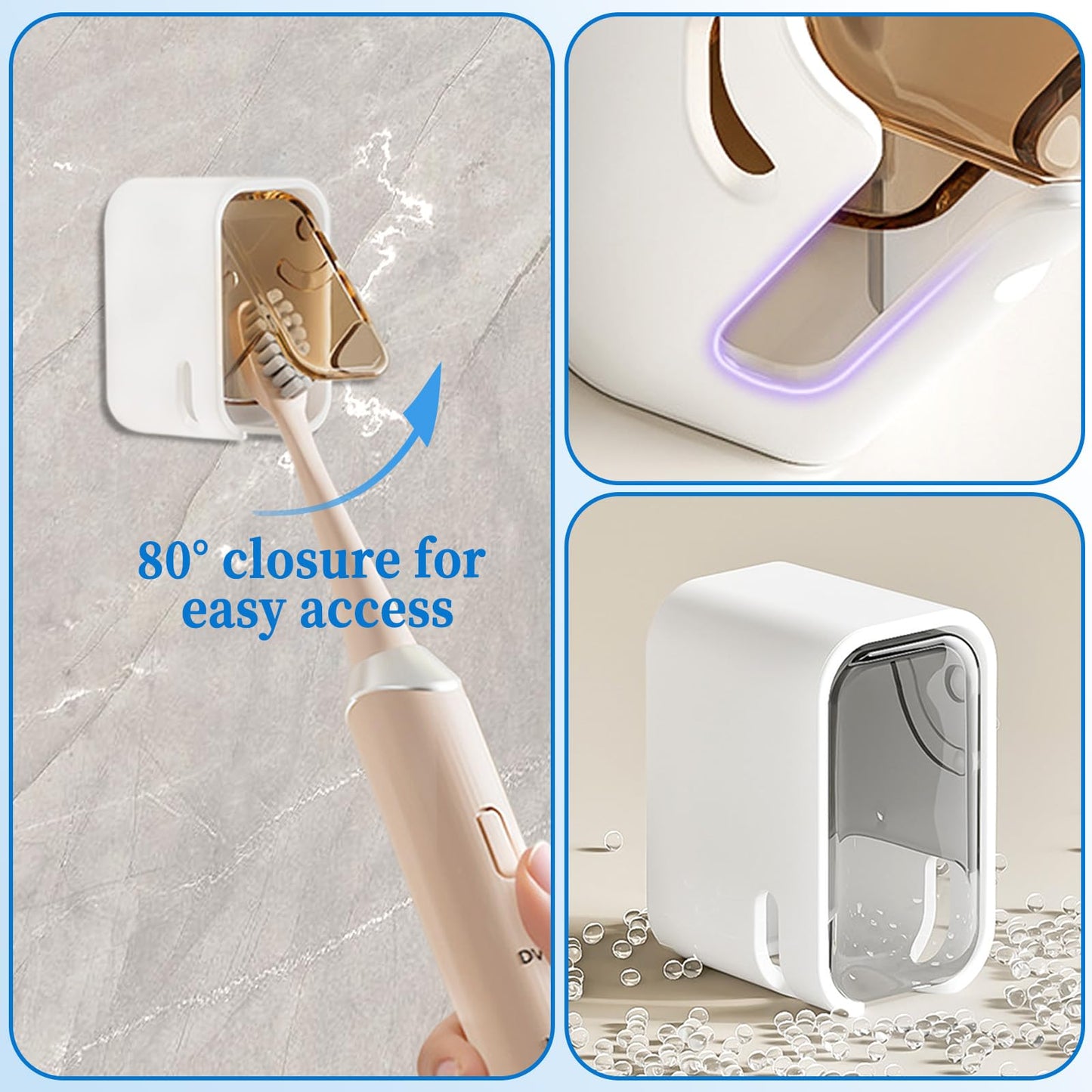 4pcs Toothbrush Holders Wall Mounted with Cover, Self Adhesive Tooth Brush Holder, Toothbrush Holders for Bathroom