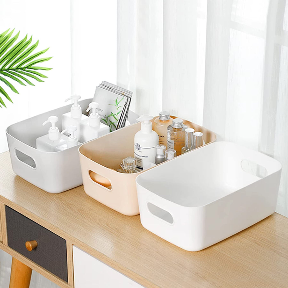 Spesh 6 pcs Plastic Storage Baskets Small Cupboard Storage Boxes with Handles Container Storage Baskets for Kitchen,Bathroom and