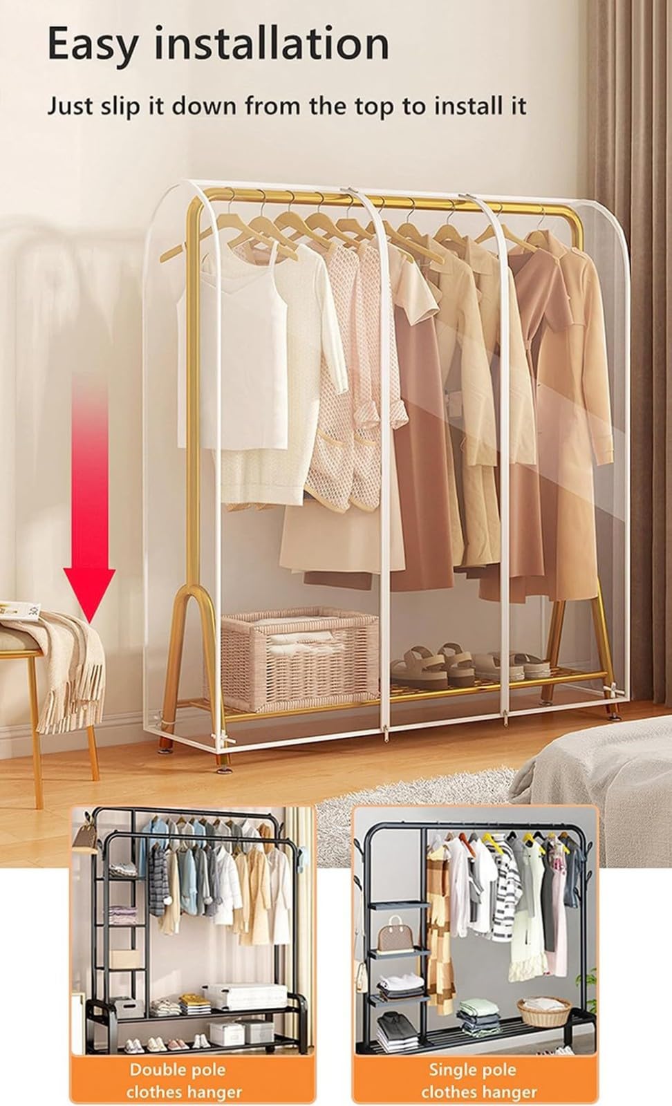 JT2D Garment Clothes Cover for Wardrobe Storage Large Clothes Rail Cover Hanging Rack Protector clothes dustproof clothes rail cover for Storage