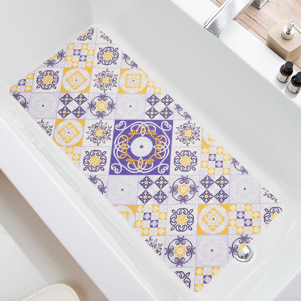 Bathtub Mat Non Slip 100x40cm, PVC Loofah Soft Safety Massage Long Non Slip Bath Tub Mat, Shower Mats for Bathtubs with Drain Holes, Quick Dry