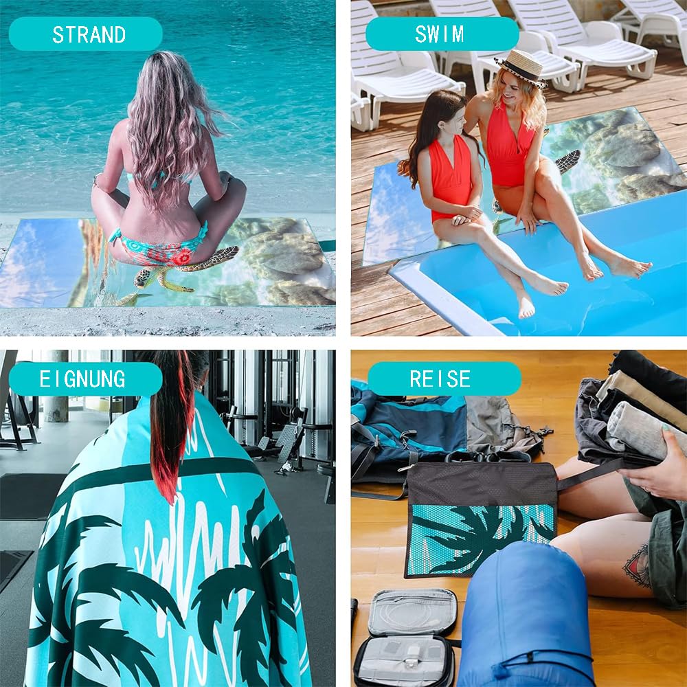 JAODFK Microfibre Beach Towel 71"X32" Quick Dry Lightweight Sand Free Extra Large Thin Sea Turtle Towels Travel Essentials For Adults Womens Swim