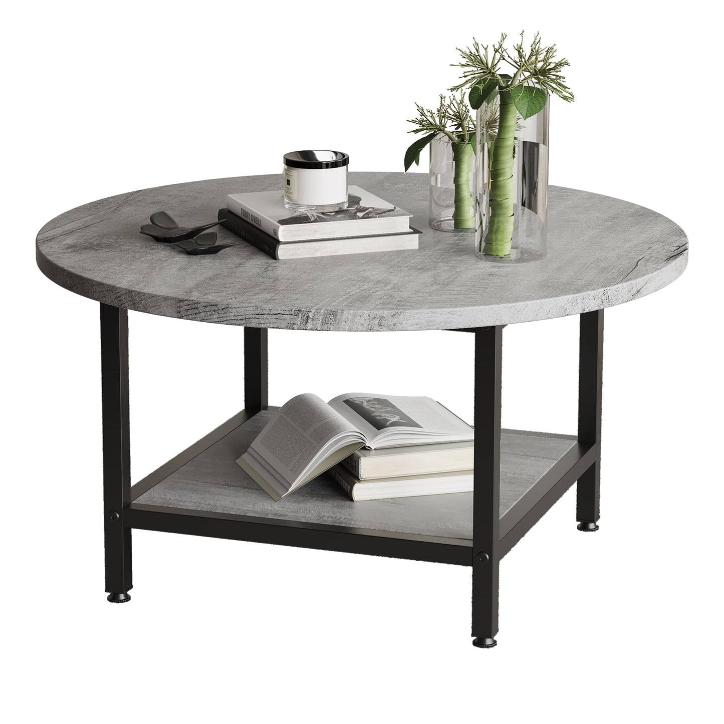 ARFARLY Round Coffee Table for Living Room,Side Table for Small Space, Grey