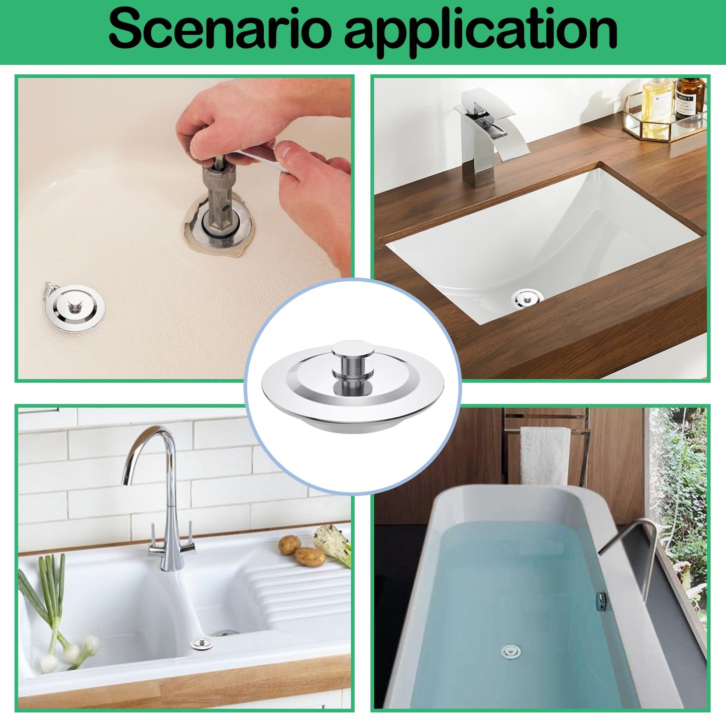 2PCS Universal Bath Plug, 40-45mm Bath Plug Replacement, Bathroom Sink Plugs, Sink Stopper, Stainless Steel Bathtub Plugs, Sinks Plugs for Kitchen