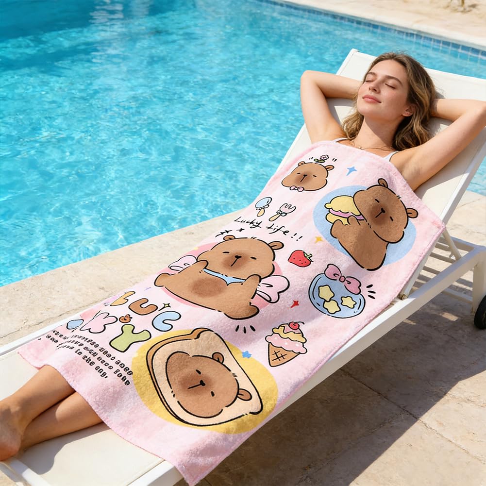 Spiritzohic Capybara Beach Towels, Capybara Bath Towels Swimming Towel Quick Dry Microfibre Towel Sandproof Beachs BathTowels for Travel, Sauna