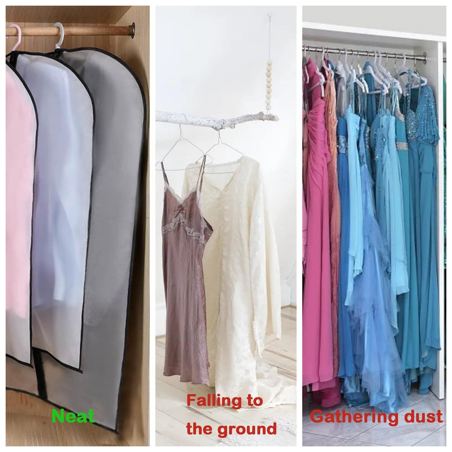 2PCS Dress Bags Covers Long Garment Covers Bag Dress Bag Long Dress Bags Covers Translucent with Zip Waterproof Dustproof Dress Covers Garment Bags
