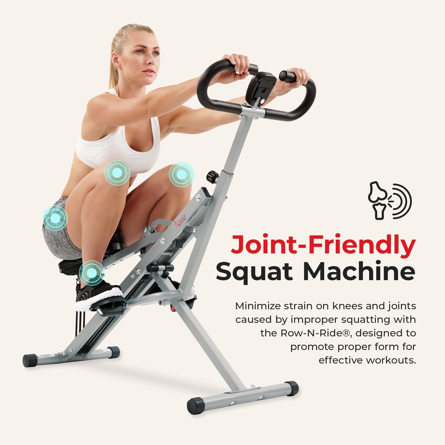 Sunny Health & Fitness Squat Assist Upright Row-N-Ride Rowing Machine, Horse Riding Machine Full Body Exercise Indoor Trainer Equipment for Home Gym