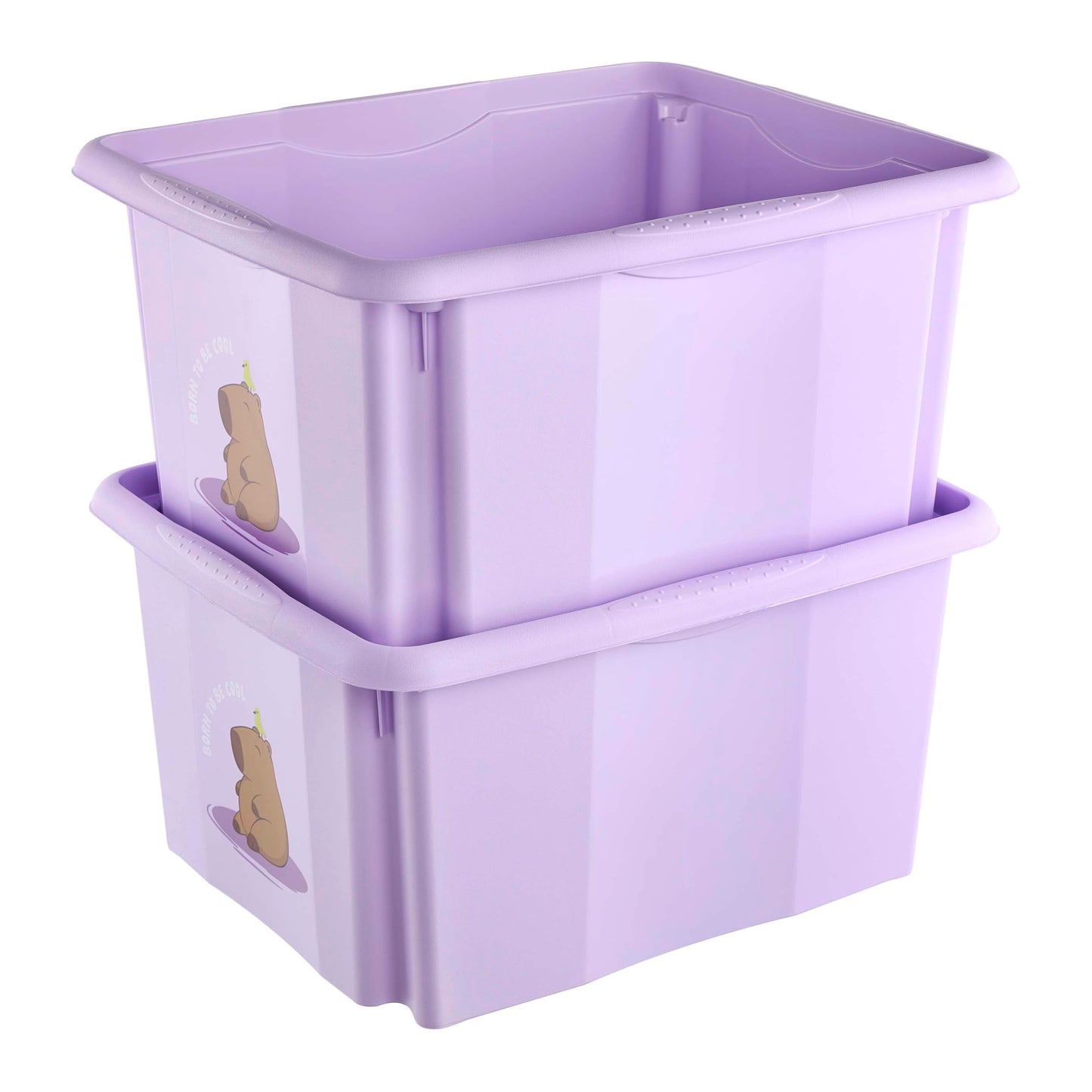 keeeper karolina storage box with lid, 24 l, nestable and stackable, Design: Capybara, For children, Violet (Soft Purple)