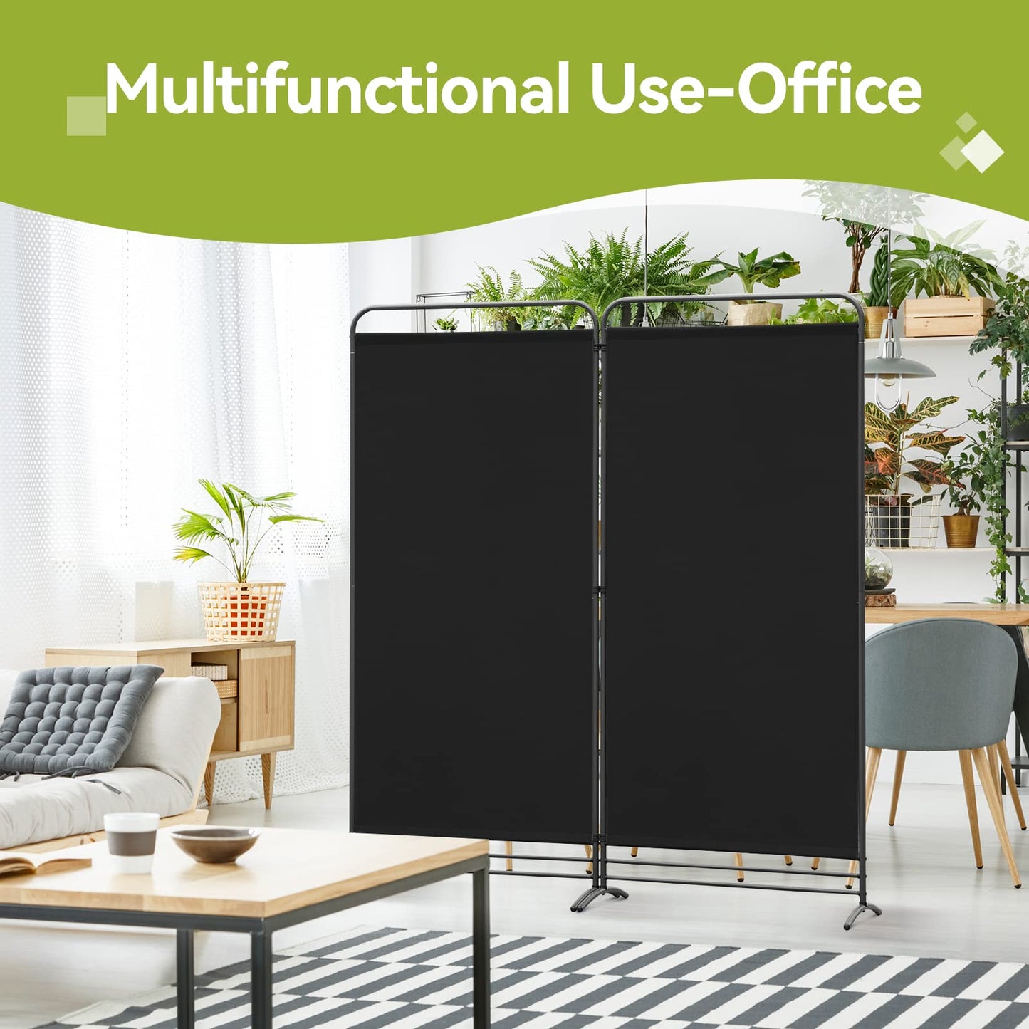 Angel Living 2 Panels Folding Room Divider, Privacy Screen Composed of Polyester Fabric and Sturdy Iron Frame
