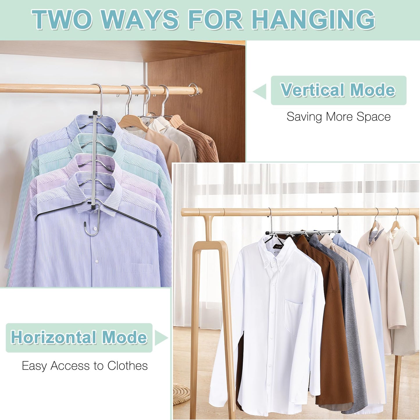2 Pack Coat Hangers Space Saving, 5-Tier Non Slip Shirt Hanger