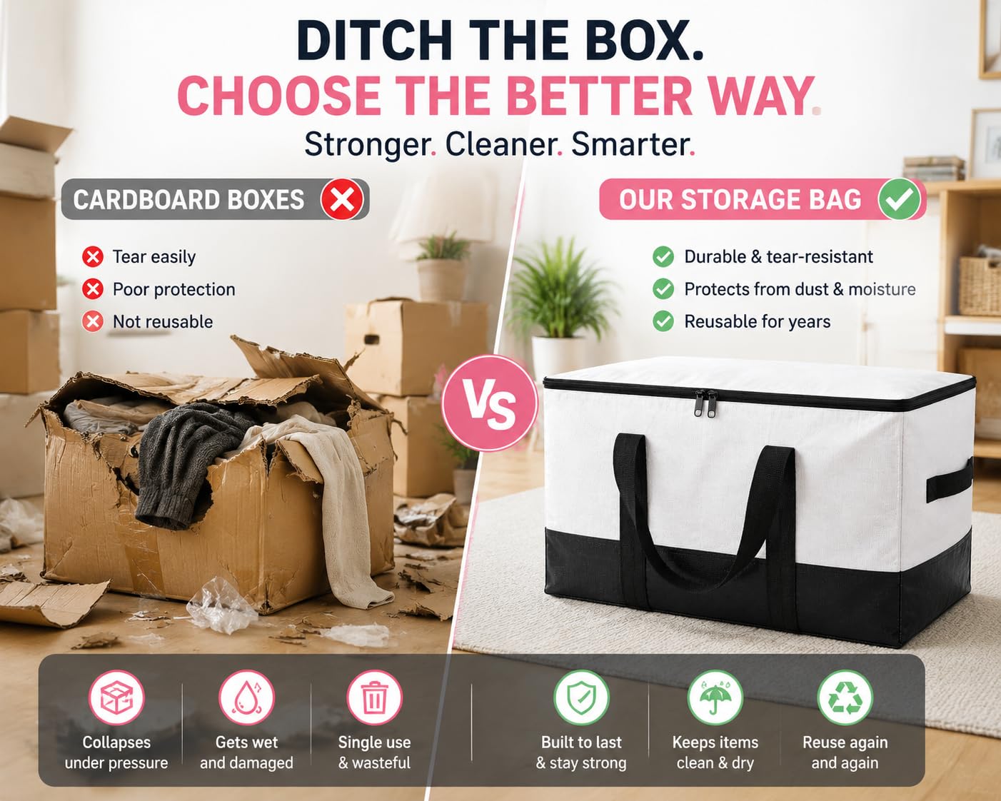 Big Storage Bags and Moving Boxes Large with Zips for Home Movers