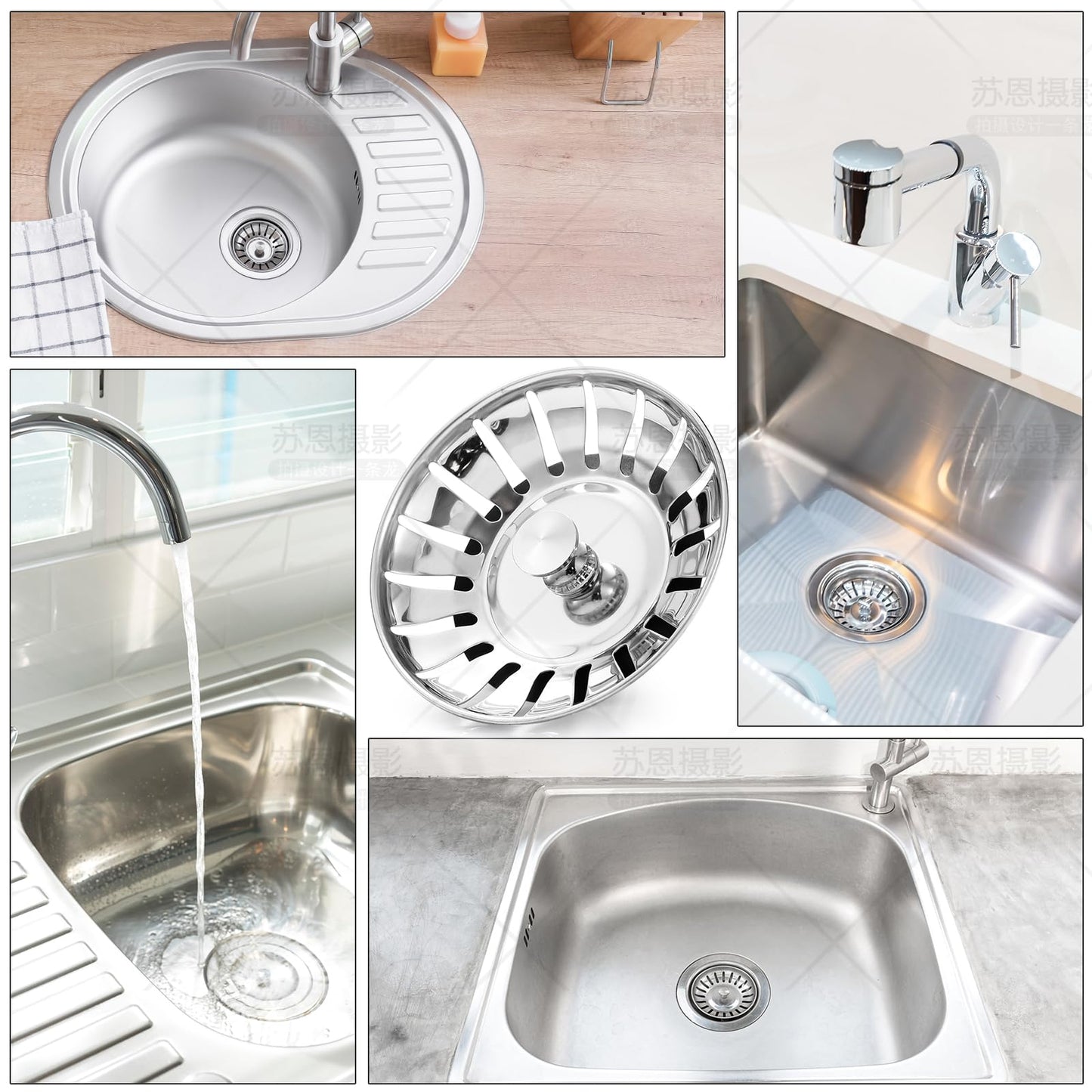 Upgraded Kitchen Sink Plug Strainer Stainless Steel Strainers Sink Plugs Replacement Drain Stopper for Food/Hair Catcher