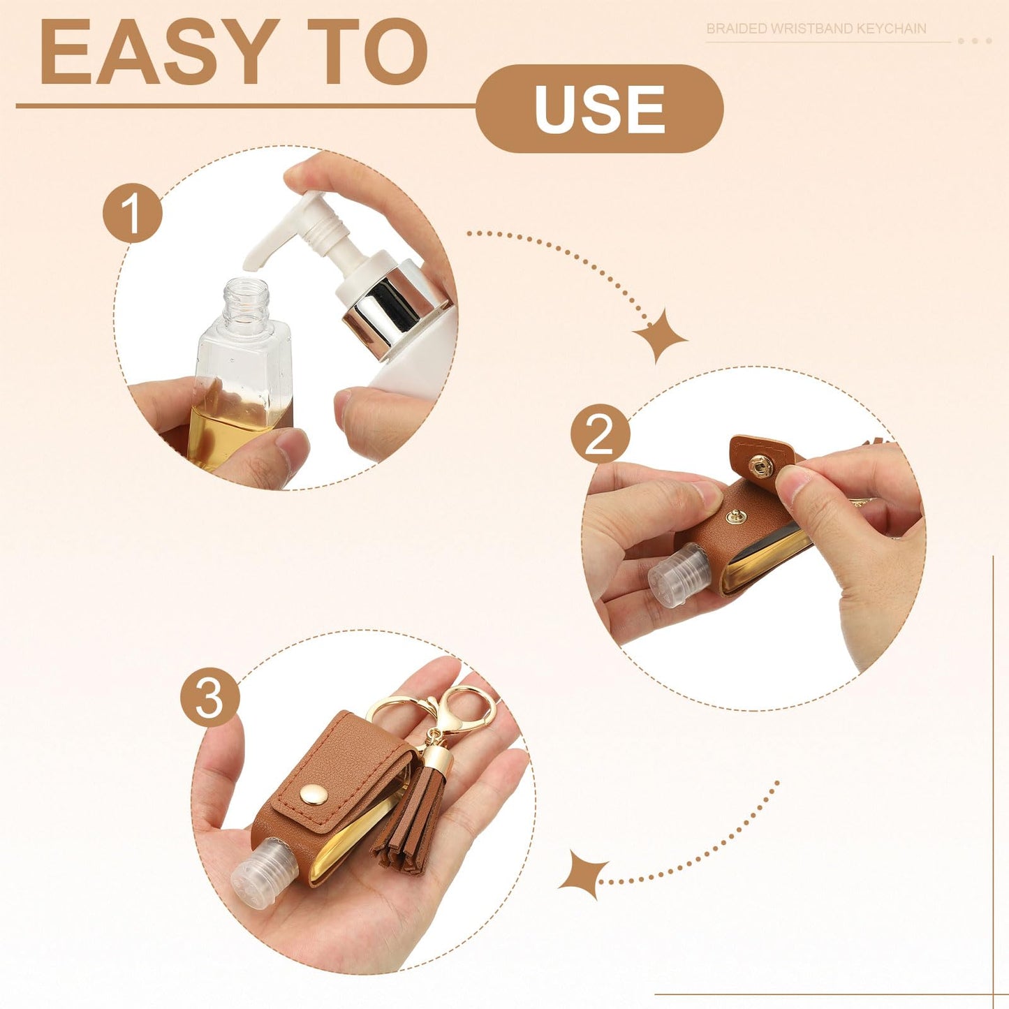 sourcing map Portable Travel Empty Bottle with Keychain, 30ml PU Leather Mini Squeeze Bottles