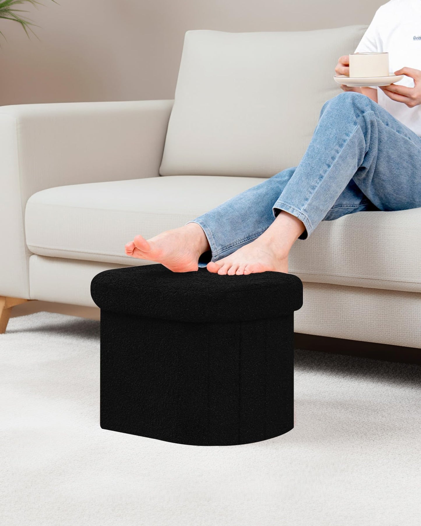 Bonlife Small Ottoman Storage Stool, Folding Boucle Footstool with Lid,41cm
