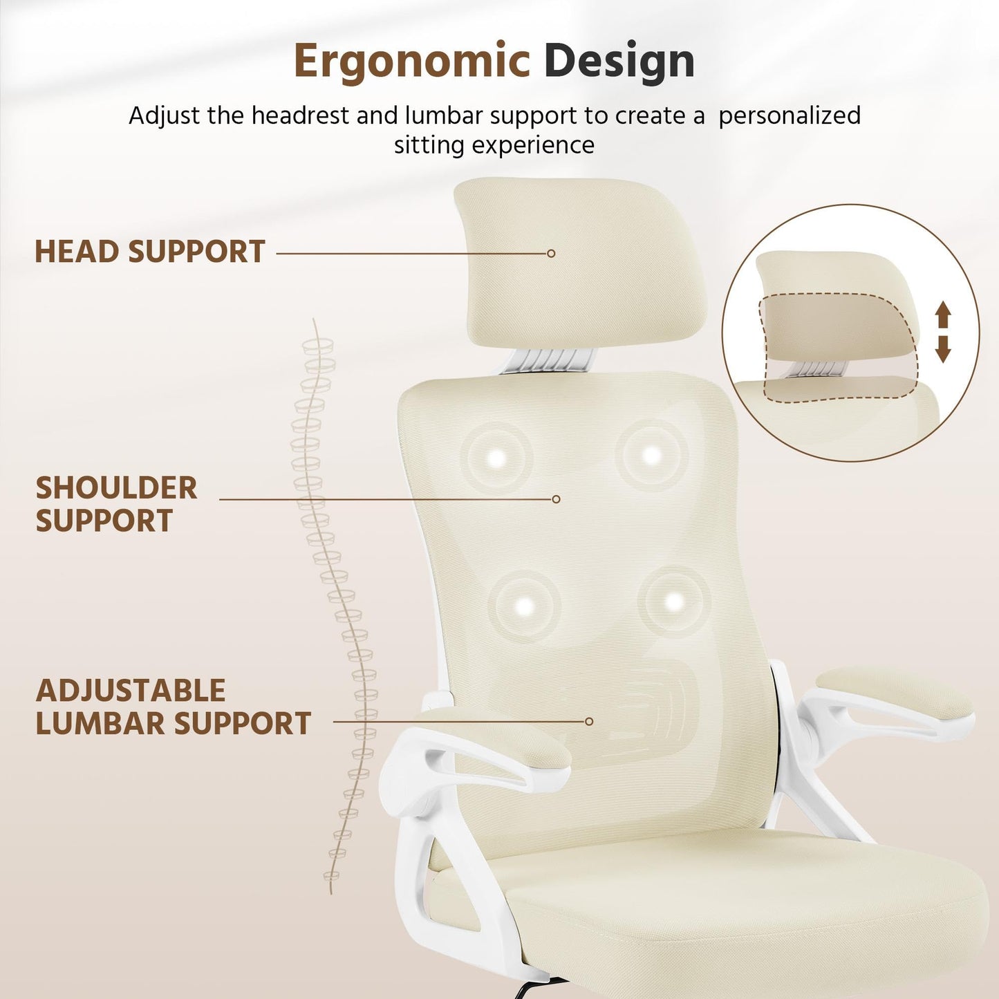 Yaheetech Ergonomic High Back Padded Office Chair with Lumbar Support Beige