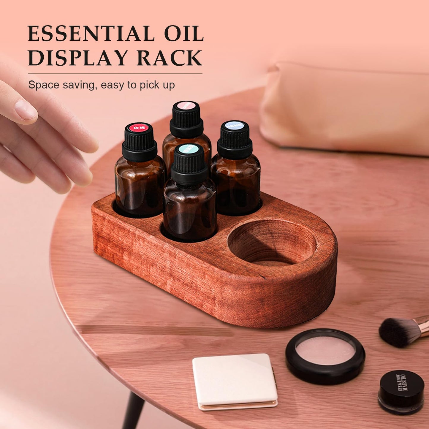 Wisnewth Wooden Essential Oil Holder with 5 Holes (4cmx4 & 6cmx1), Retro Desktop Display Rack for Bathroom Vanity Desk Organizer