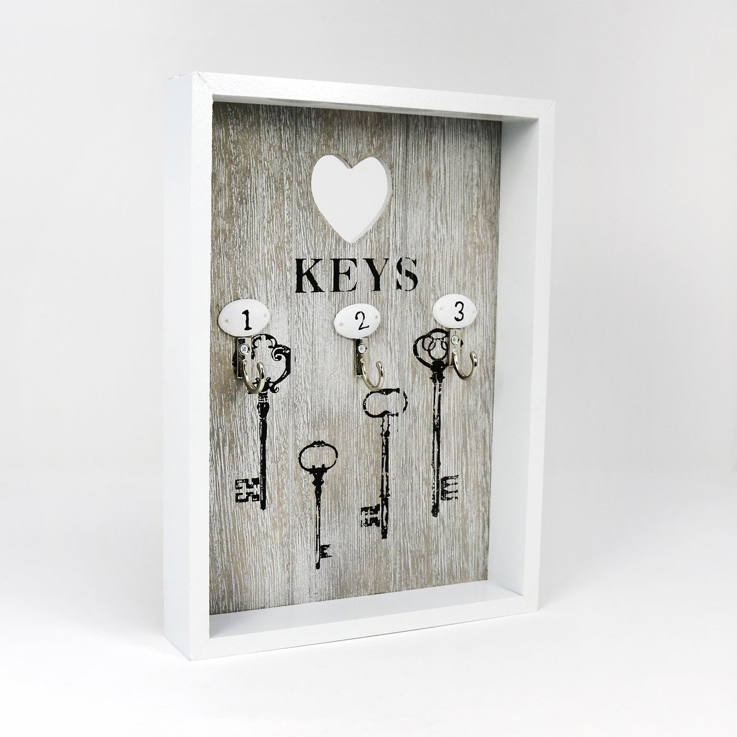 com-four® key box made of wood with 3 key hooks, 25 x 18 x 3.8 cm