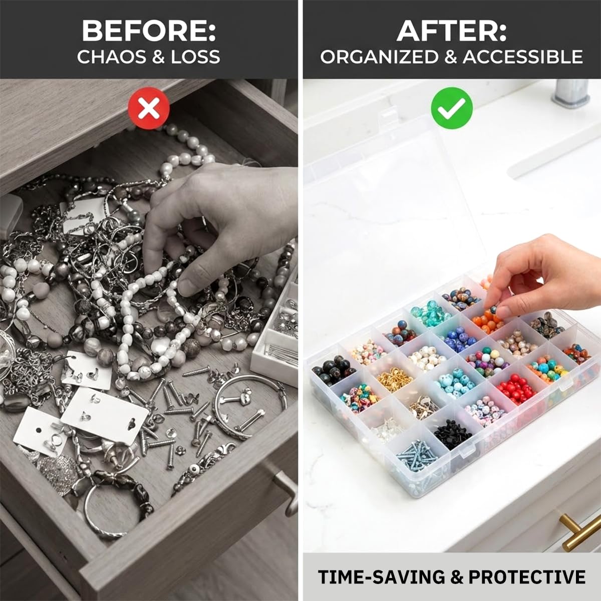 Lotsdonxia Clear Plastic Storage Box, 24 Compartments - Organise Jewellery, Beads, Craft Supplies & Small Items