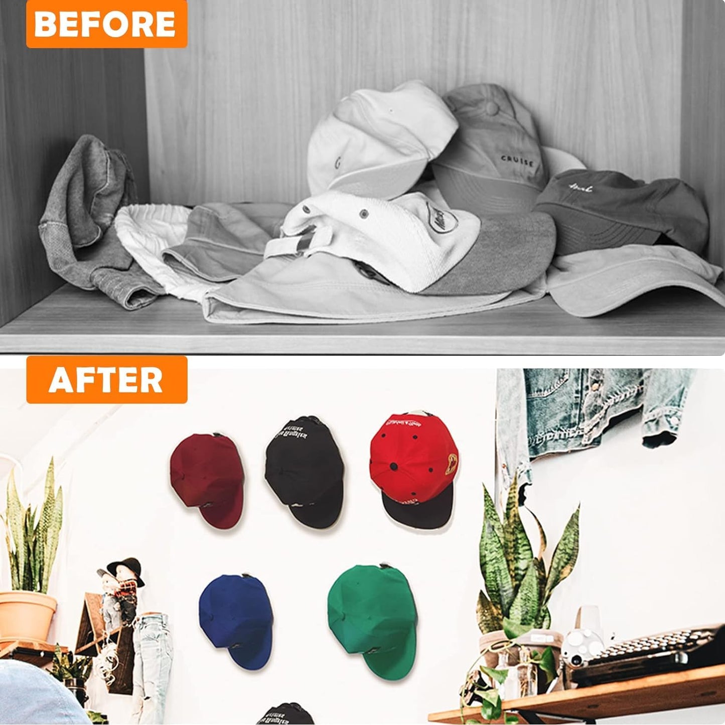 SHAOUMAN Hat Hooks Adhesive Baseball Cap Storage Simple Cap Hooks Display Rack Room Decoration Hat Rack Can be Used to Hang Necklaces