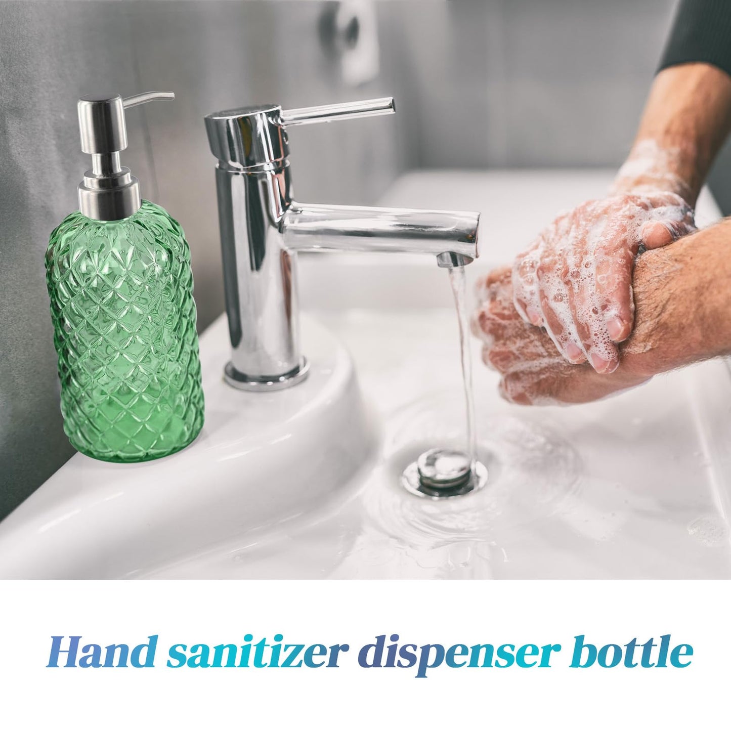 Topsky Glass Soap Dispenser with Silver Metal Pump 400ml Green