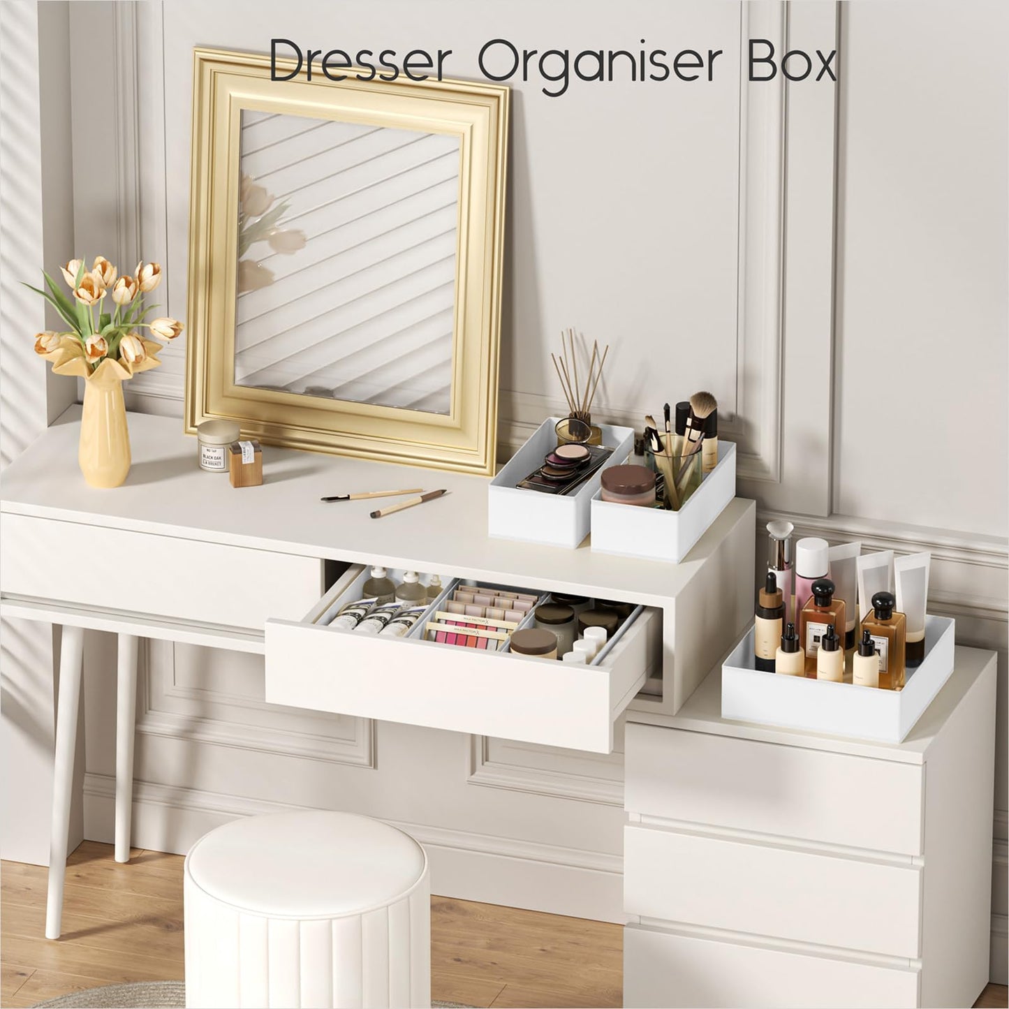 8 Pack Drawer Organiser Clothes - Baby Drawer Dividers with Zipper White