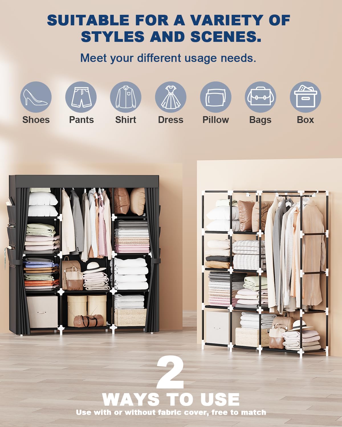 Mavivegue Fabric Wardrobe, 45 x 150 x 161 cm Portable Wardrobe