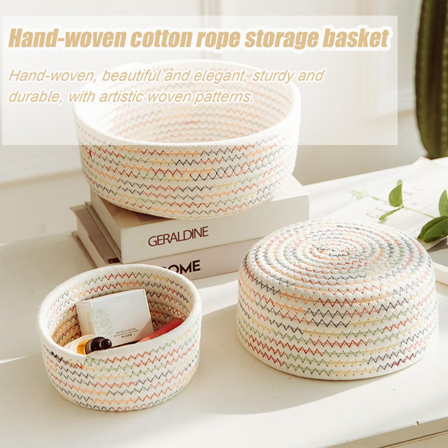 Lxoraziy Shelf Storage Baskets, Pack of 3 Cotton Rope Woven Bathroom Storage Basket, Stackable Set For Living Room, Bedroom, Office