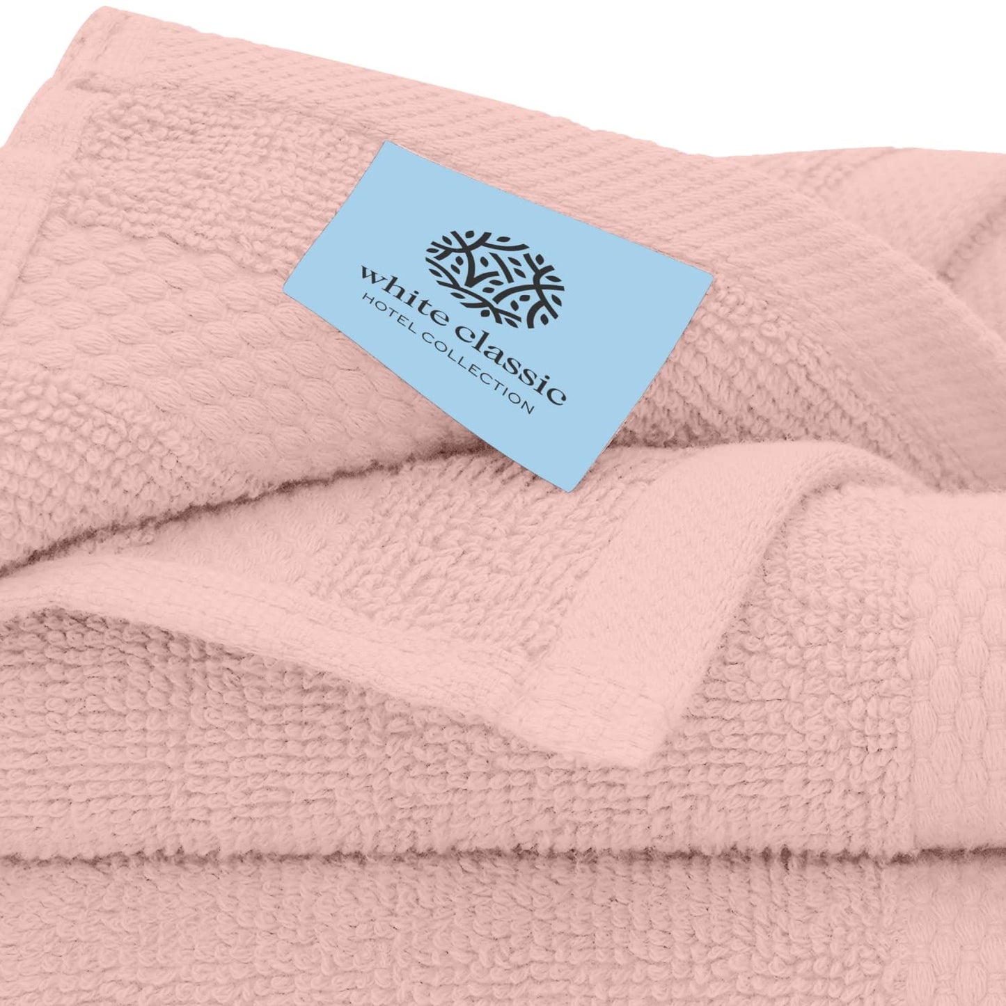 White Classic Luxury Cotton 12 Pcs Flannel Set, Hotel Style Face Cloth 33x33 cm, Soft Plush Bathroom Face Towel Pack of 12, Pink
