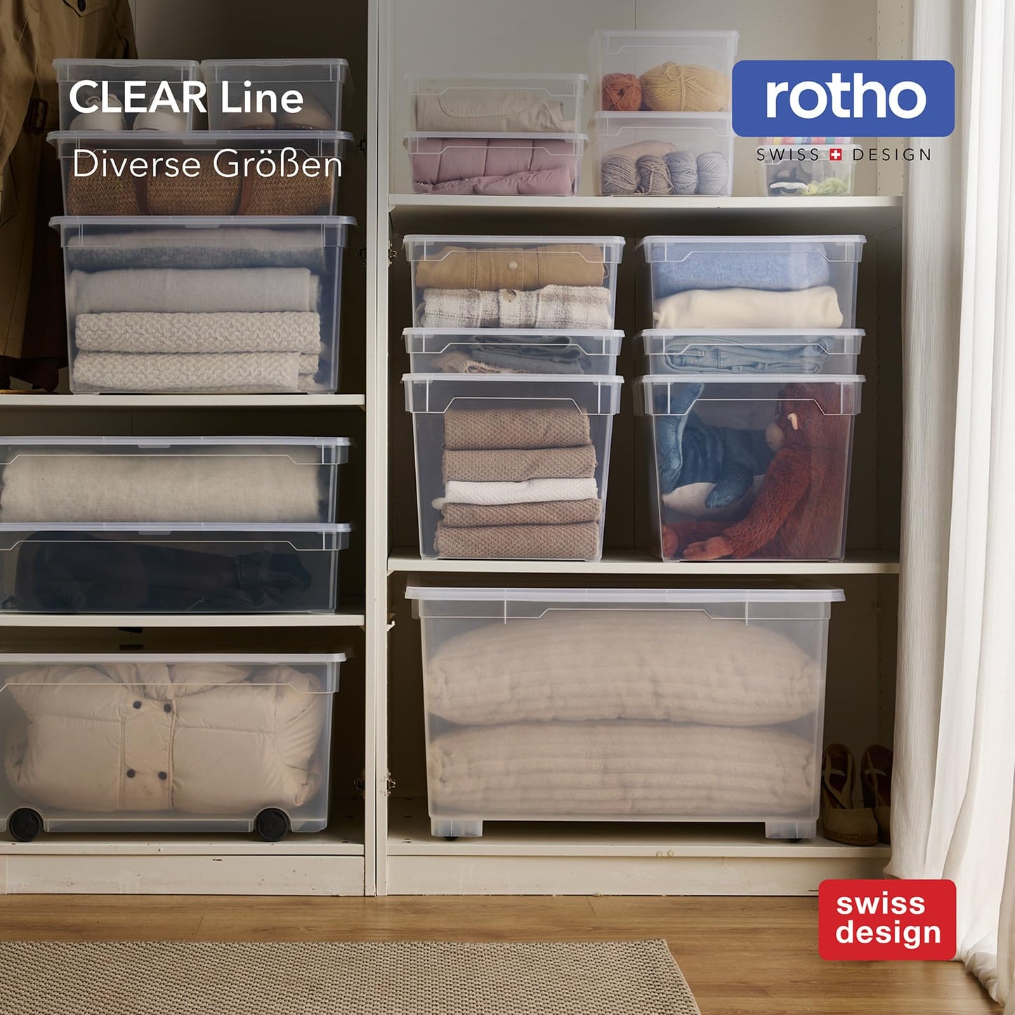 Rotho Clear Box 12x Storage Boxes 5 L with Lid, Stackable 33 x 19 x 11 cm