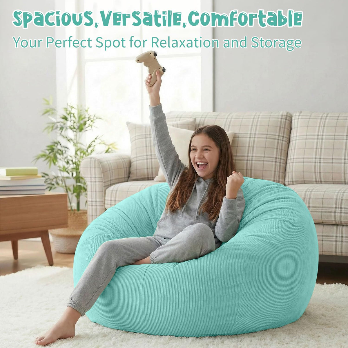 Nobildonna 3 ft Bean Bag Chair Cover No Filler for Adults and Kids 300L Extra Large Stuffed Animal Storage Bean Bag Washable Soft Premium Corduroy