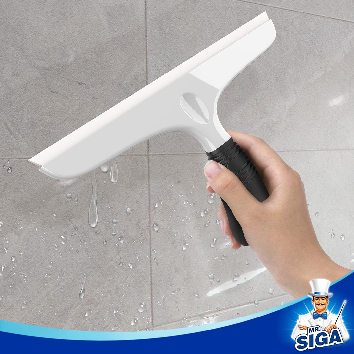MR.SIGA Silicone Squeegee for Shower Doors, 25 cm/10 inch, White & Black