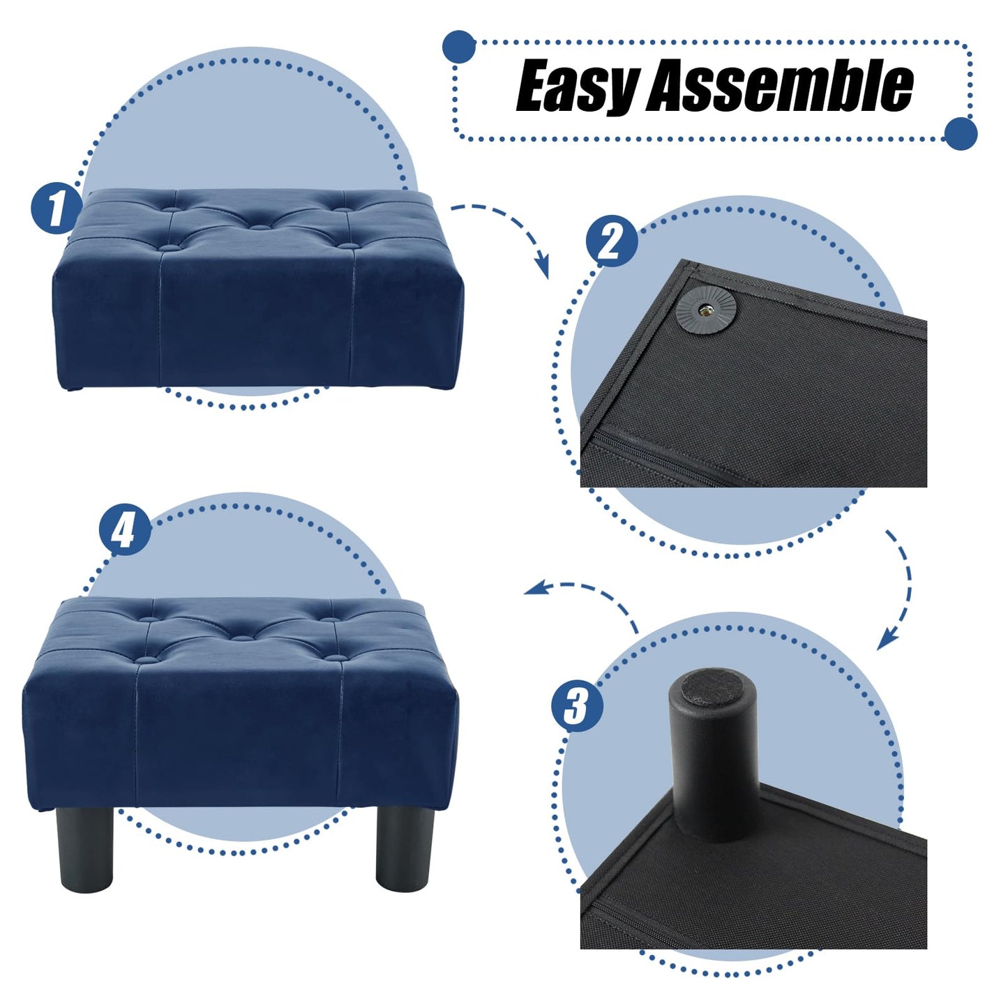 BRIAN & DANY Small Foot Stool, Faux Leather Footstool with Legs, Footstools for Living Room, Ottoman Footrest Extra Seating for Entryway, Blue