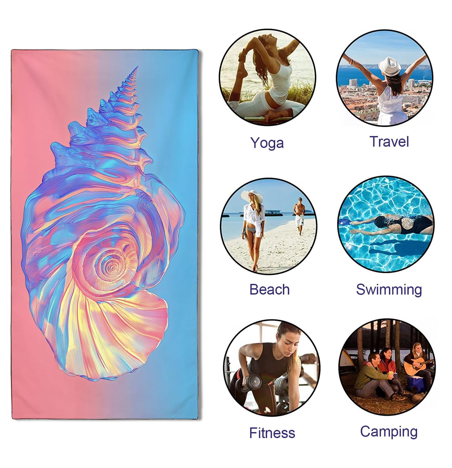 YISUMEI Pink Conch Beach Towels for Adults Extra Large 180 x 90 cm, Microfibre Lightweight Quick Dry Towel for Swimming Pool Cruise Travel Sports