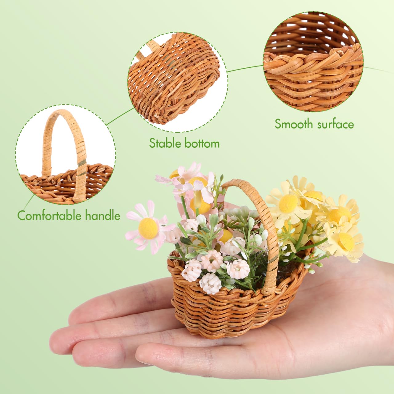 UKCOCO 2pcs Miniature Woven with Handles Small Farmhouse Storage Basket for Weddings Parties and Home Decor Rustic Flower Arrangement