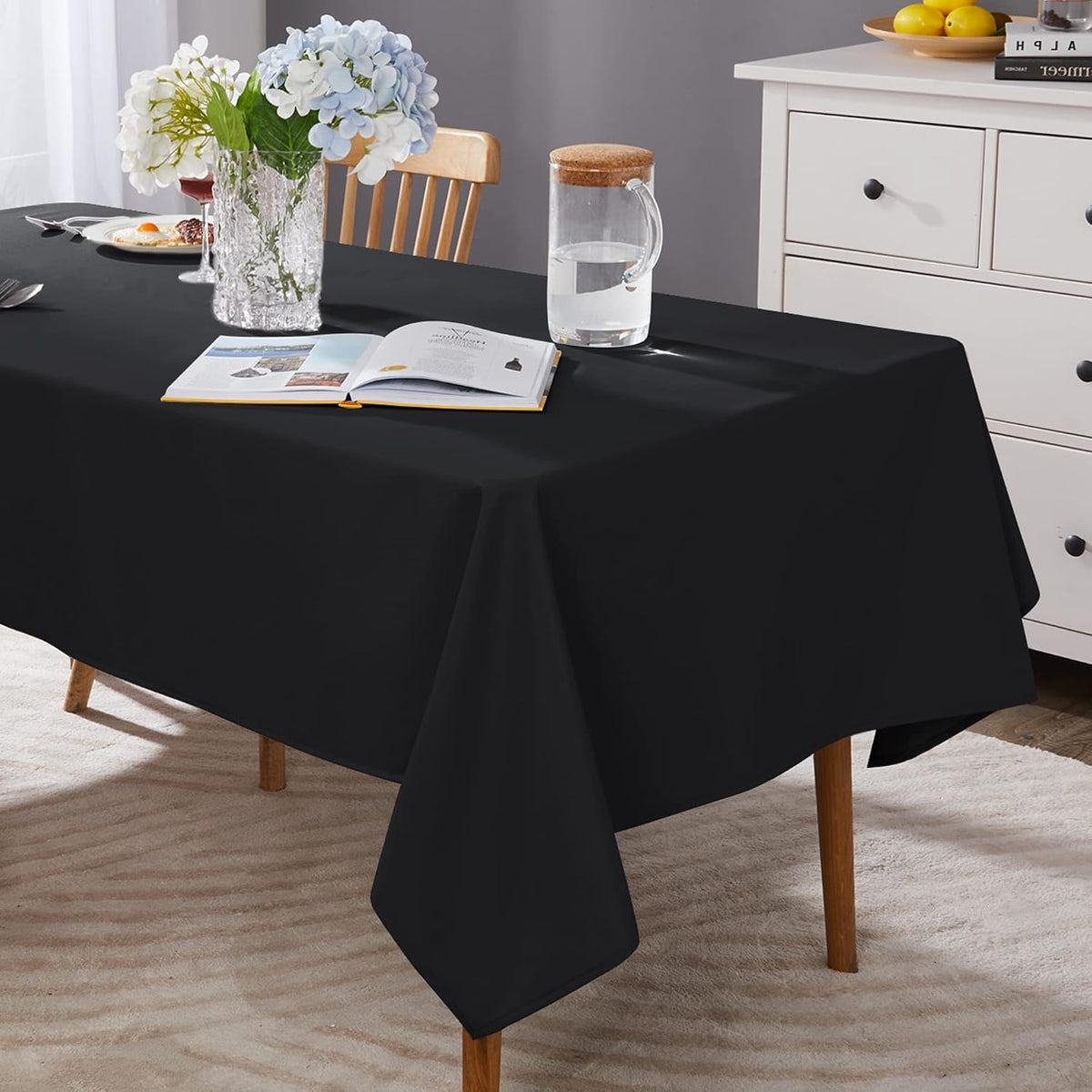 Deconovo Oxford Decorative Water Resistant Wipeable Table Cover Rectangle Tablecloth for Halloween Decorations 132x178cm(52x70in) Black