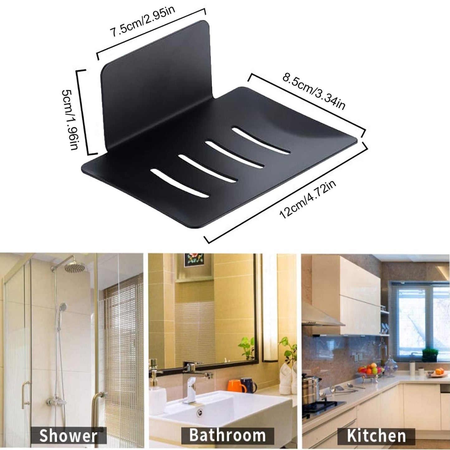 HONZUEN Self-Adhesive Soap Holder, Stainless Steel Draining Soap Holder Rustproof Waterproof, Bathroom Kitchen Balcony Soap Dish Holder Wall Mounted