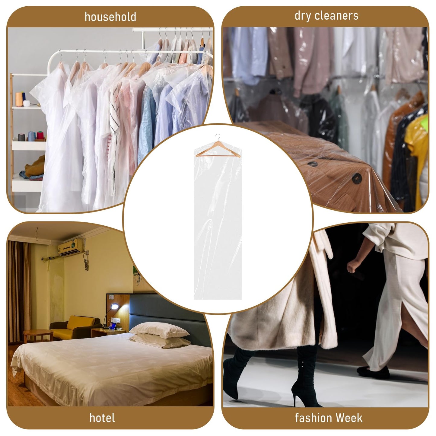 10Pcs Dry Cleaner Bags Plastic Clear Dress Bag 60x180 cm Long Dry Cleaning Bag for Clothes, Plastic Garment Bags for Hanging Clothes, Long Dresses
