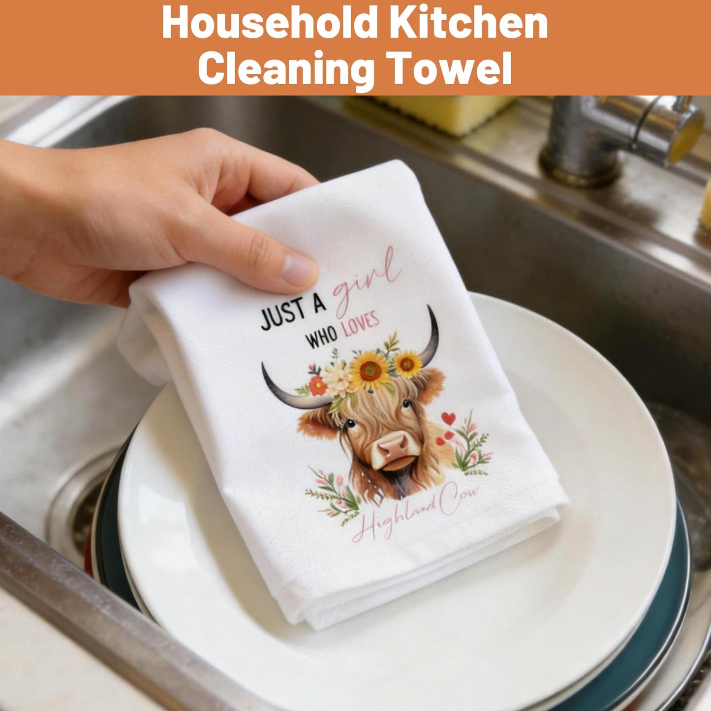Nodrex 2 PCS Highland Cow Tea Towels, Cute Kitchen Tea Towels, Super Soft Microfibre Dish Towels, Highly Absorbent Quick-Dry Hand Towels for Kitchen