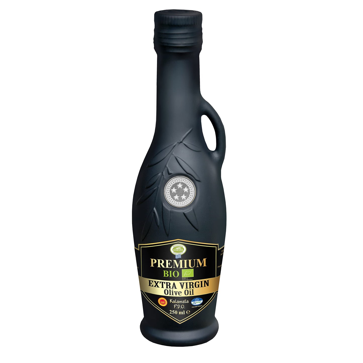 KORVEL Olive Oil - Premium ORGANIC PDO Kalamata Extra Virgin Olive oil 250 ml - Freshly harvested - Low acidity - Greece - Cold-pressed - Organic