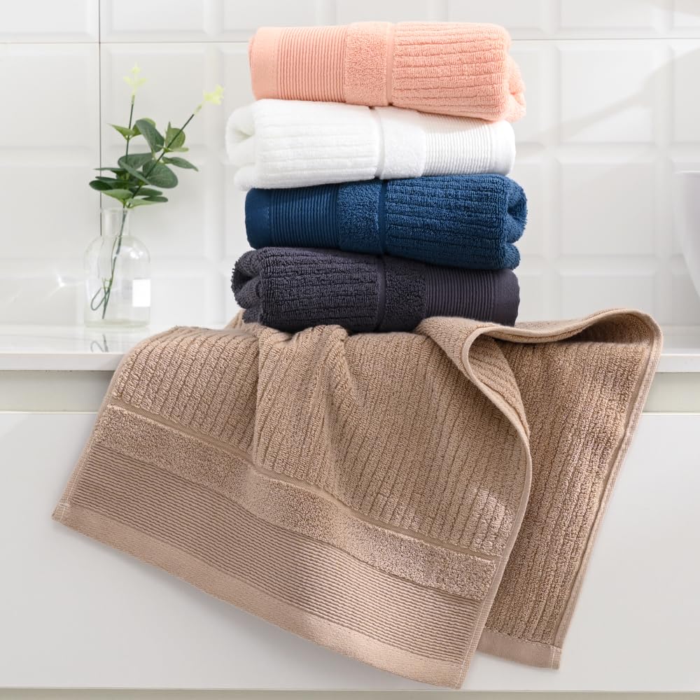 sense gnosis Ribbed Striped Pink Hand Towel Set of 2 Soft and Absorbent 100% Cotton Luxury Bathroom Hand Towel Decorative 13 x 29 Inch