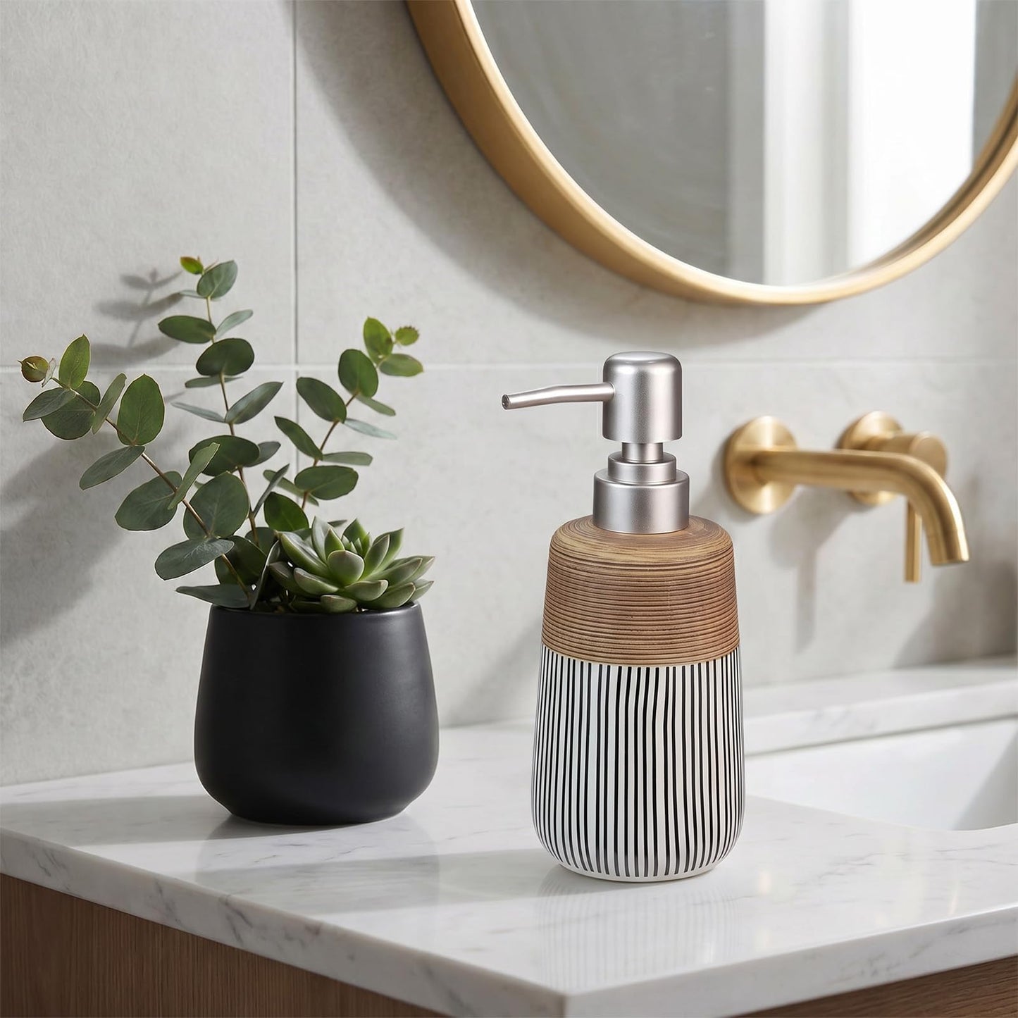 Ceramic Soap Dispenser - 420ml Liquid Dispenser Refillable Hand Lotion Pump Bottles Shampoo Conditioner Shower Gel Dish Detergent Storage Container