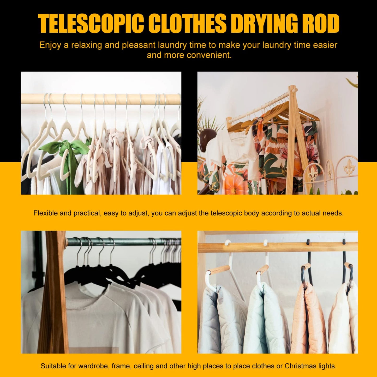 DOITOOL Telescoping Reaching Hook Long Reach Stick Closet Pole, Clothes Hook Pole, Retractable Closet for Outdoor Clothesline, Ceiling