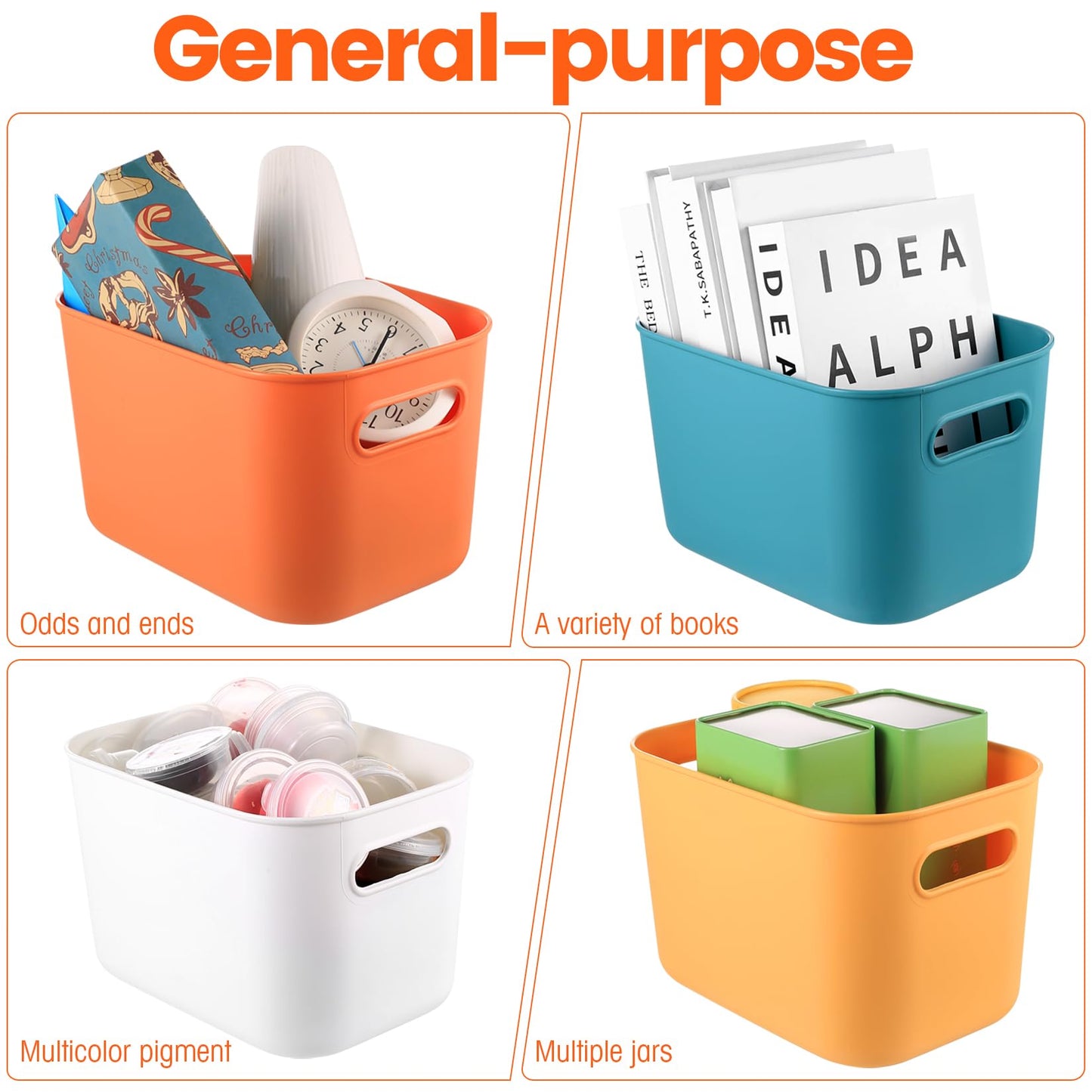 Qeapug 4 Pcs Small Storage Boxes with Lids, Colourful Stackable Plastic Storage Box with LidStorage Baskets for Shelves Kitchen Bathroom Bedroom