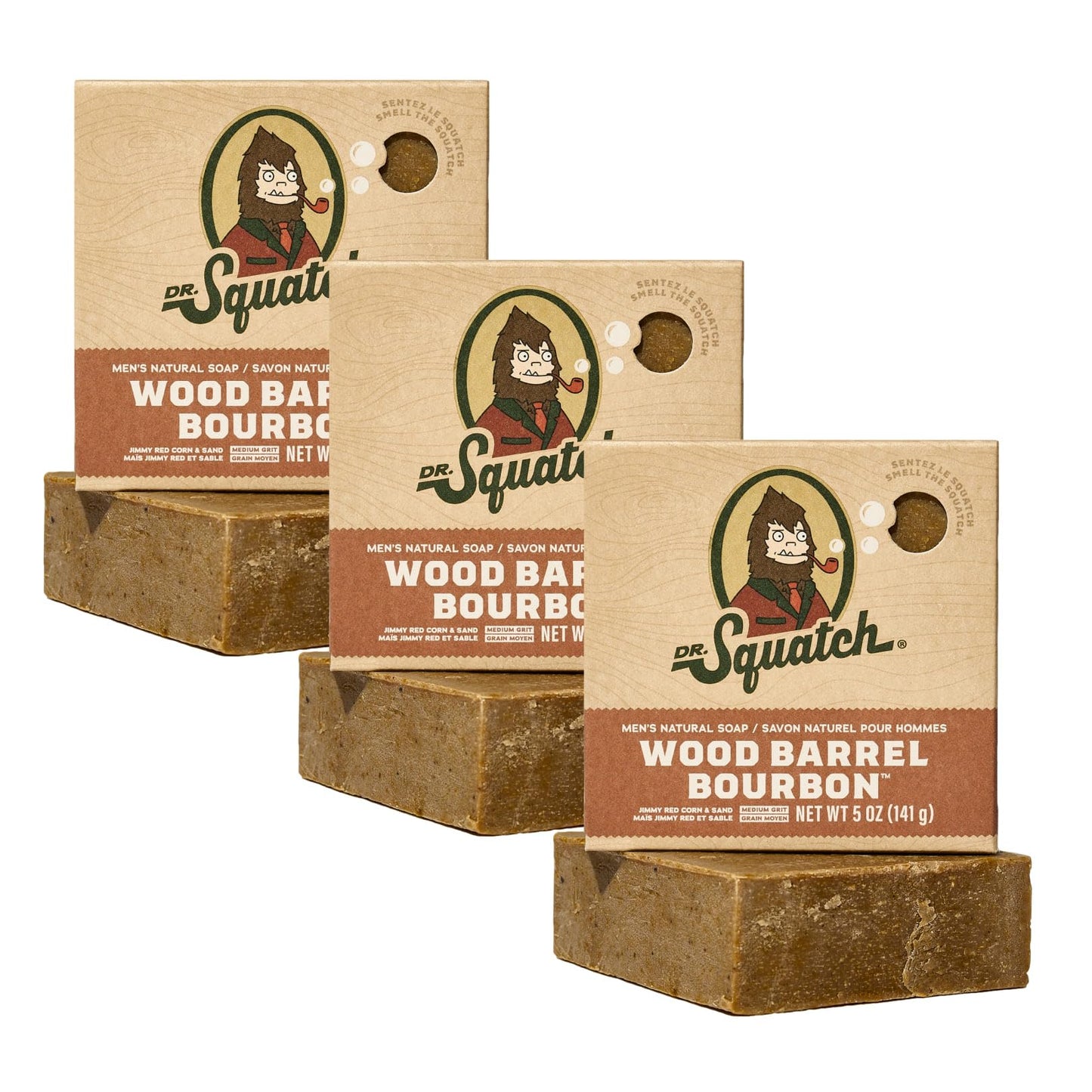 Dr. Squatch Men's Bar Soap - 3-Pack - Wood Barrel Bourbon - All Natural Bar Soap for Men - Smell like Barrel Aged Bourbon