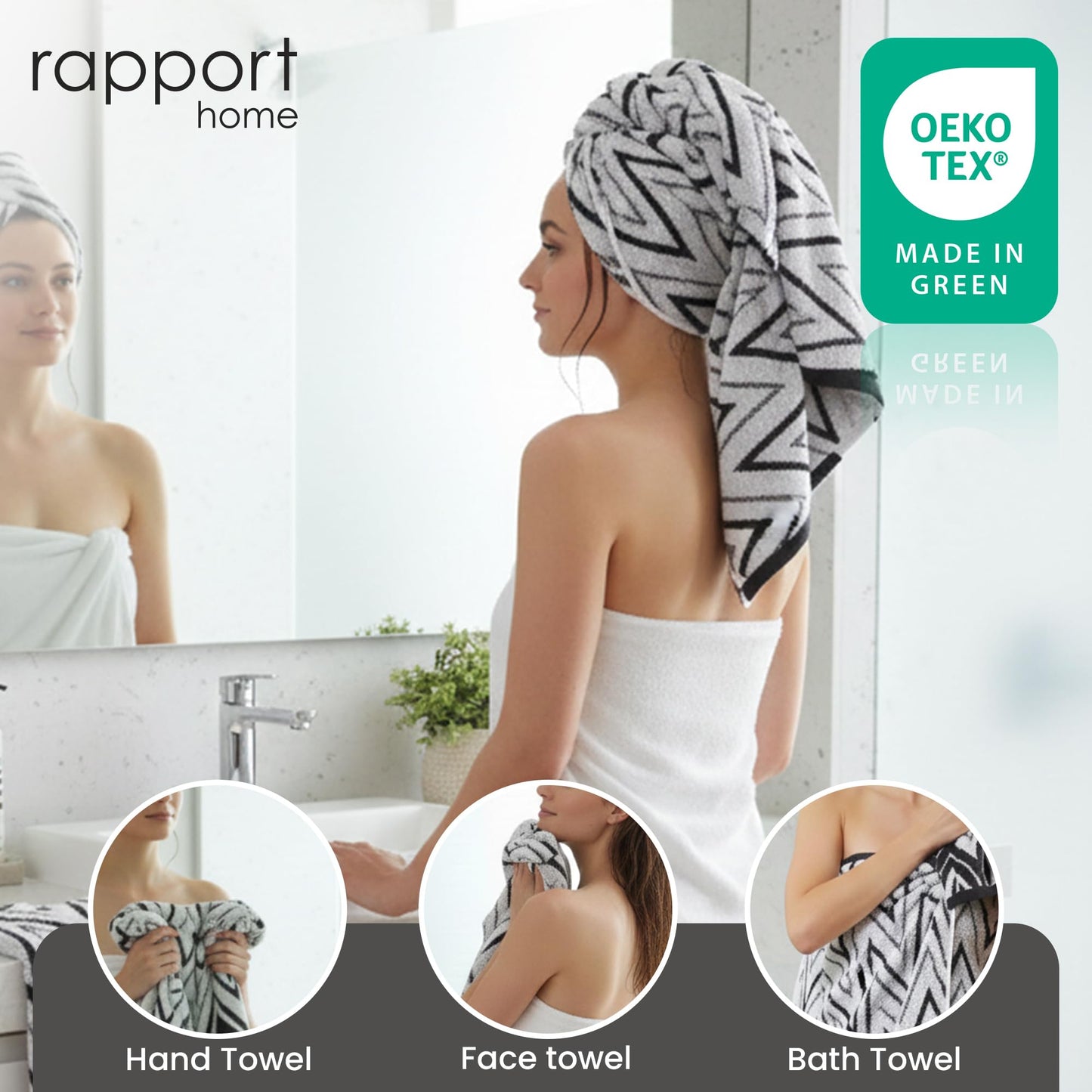 Rapport Home Helix 6-Piece Towel Bale, 100% Cotton 500GSM - Mono Black