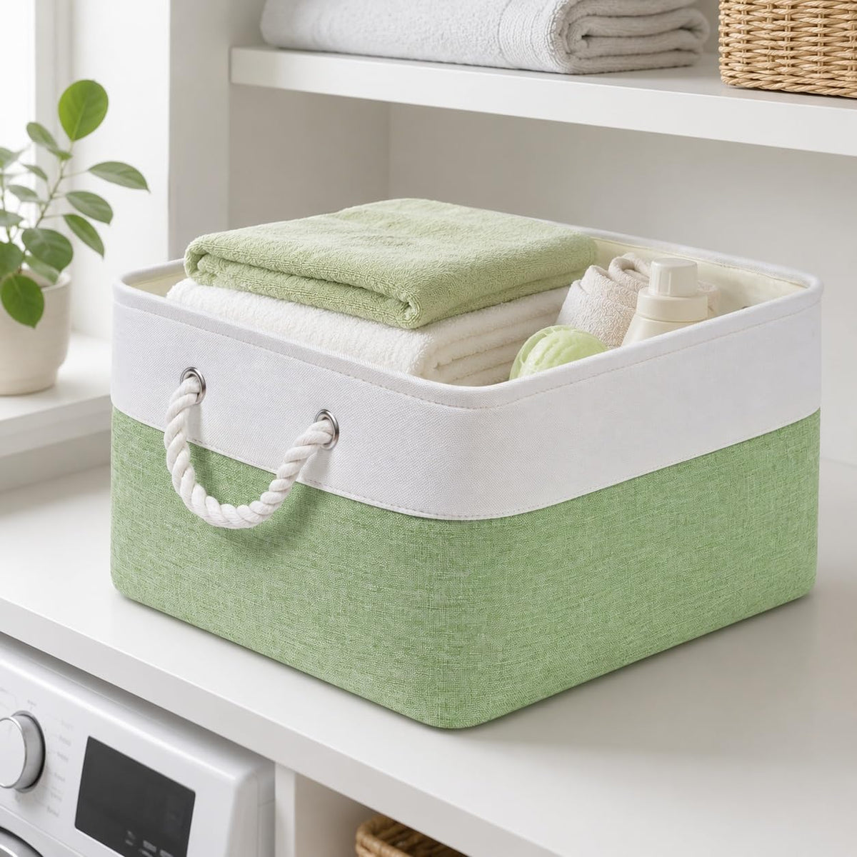 SOCOHOME Fabric Storage Box, Storage Basket with Handles for Shelves Toy, Wear-Resistant and Reinforced M, 3 Pack