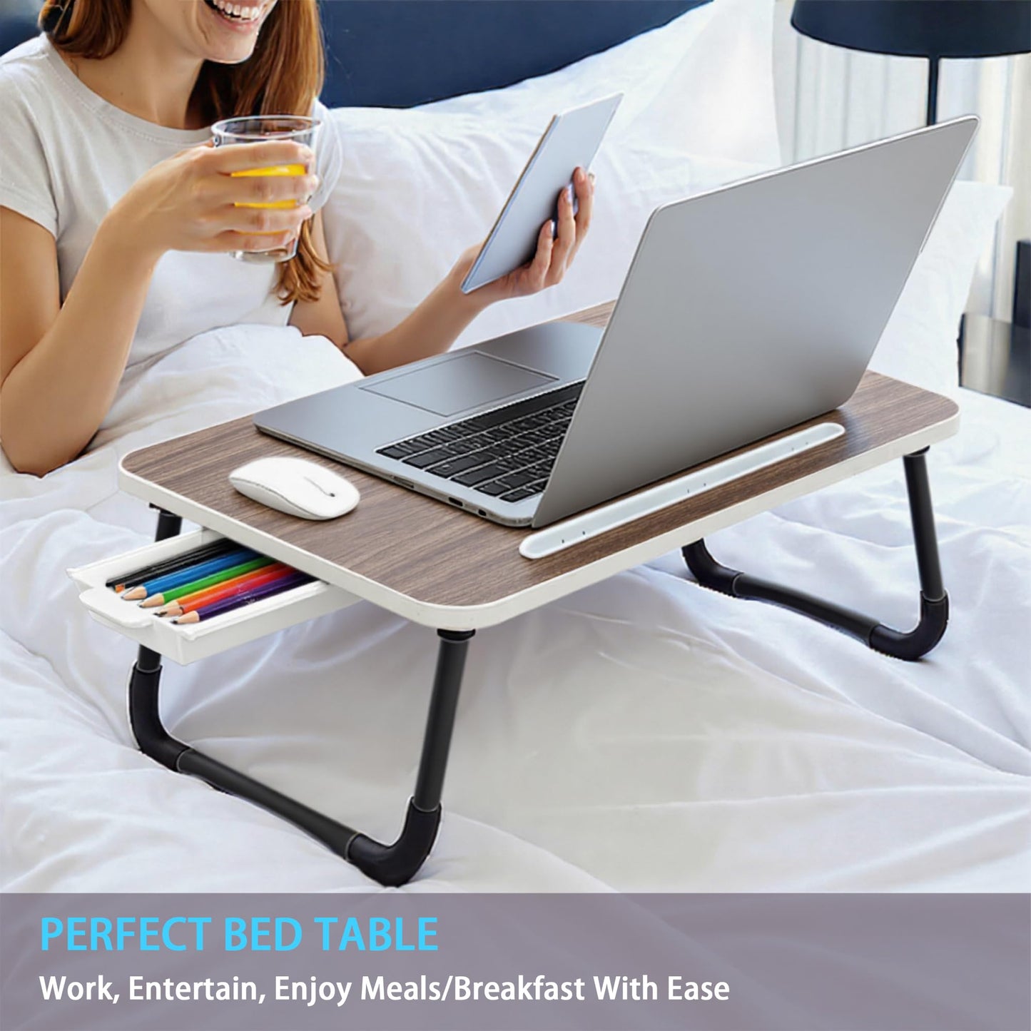 Small Lap Desk,Laptop Bed Desk 48 x30 cm for Breakfast in Bed, Work and Study, Home Office, Laptop Stand for Sofa、Couch、Bed, (Small Brown 48x30)