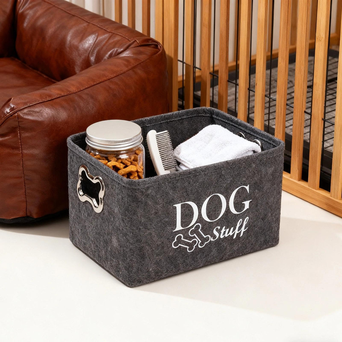 HUILATE Dog Toy Box, Puppy Toy Box Storage Basket, Foldable Dog and Cat Supplies Basket with Handle for Organizing Pet Clothes Shoes and Accessories