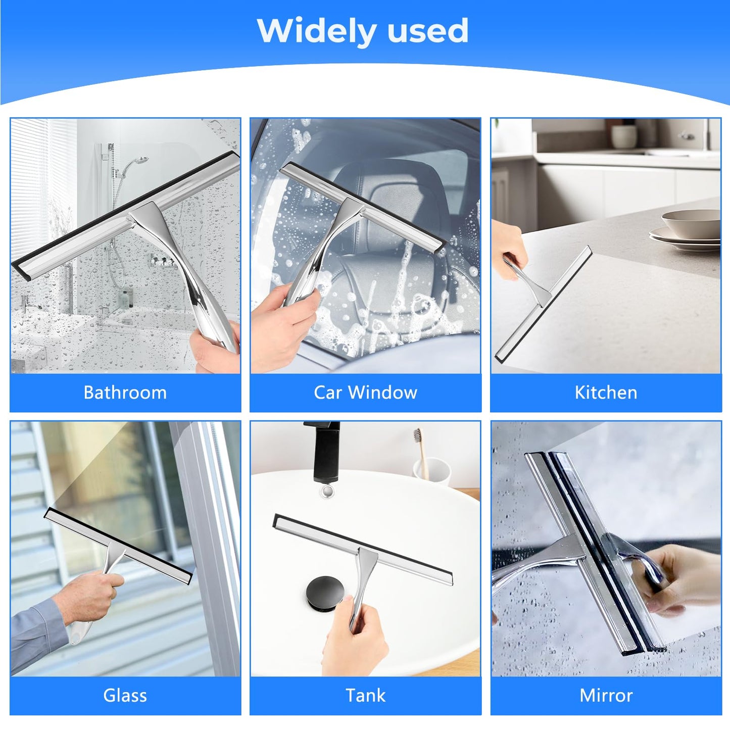 wlich Shower Squeegee, 10 Inch Stainless Steel Window Squeegee with 1 Hook