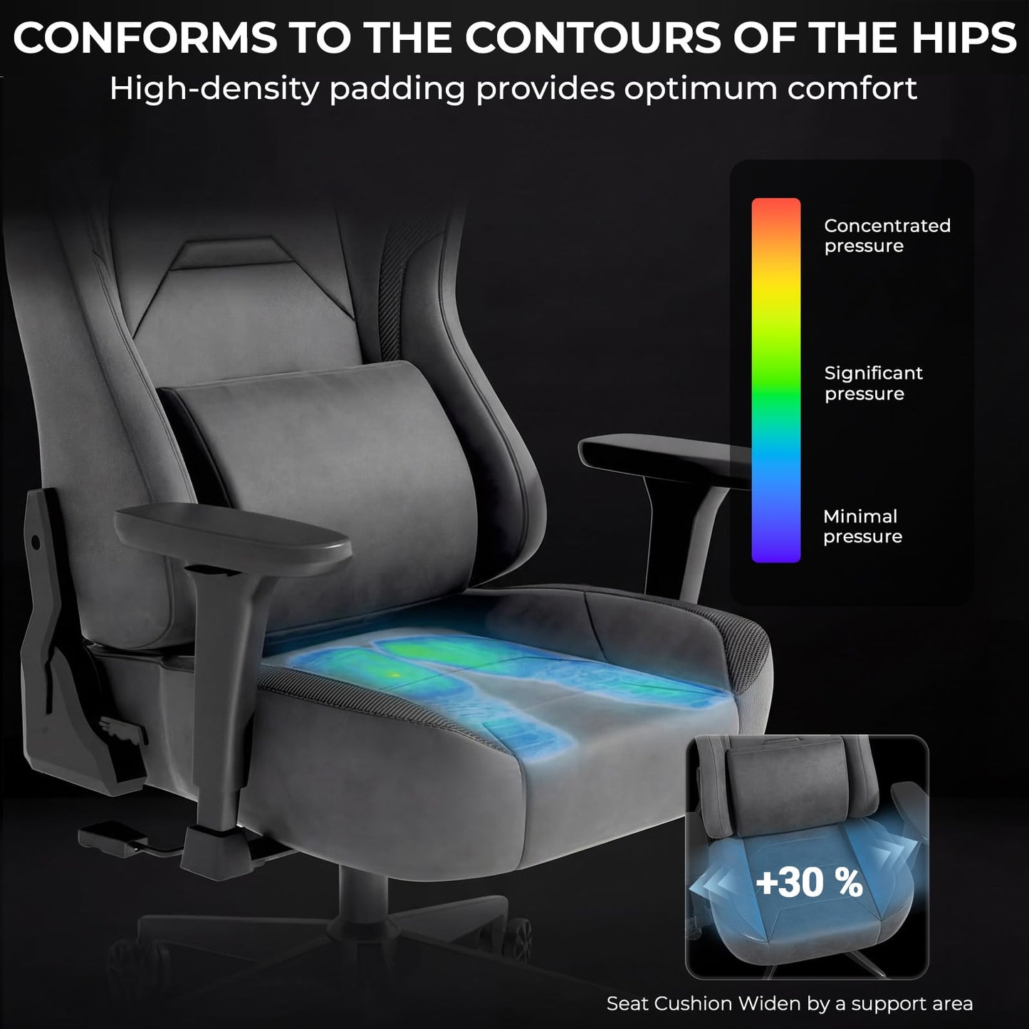 JUMMICO Suede Gaming Chair, Ergonomic Office Chair with 3D Armrests, Desk Chair with Wider Backrest for Gaming, Working, Study