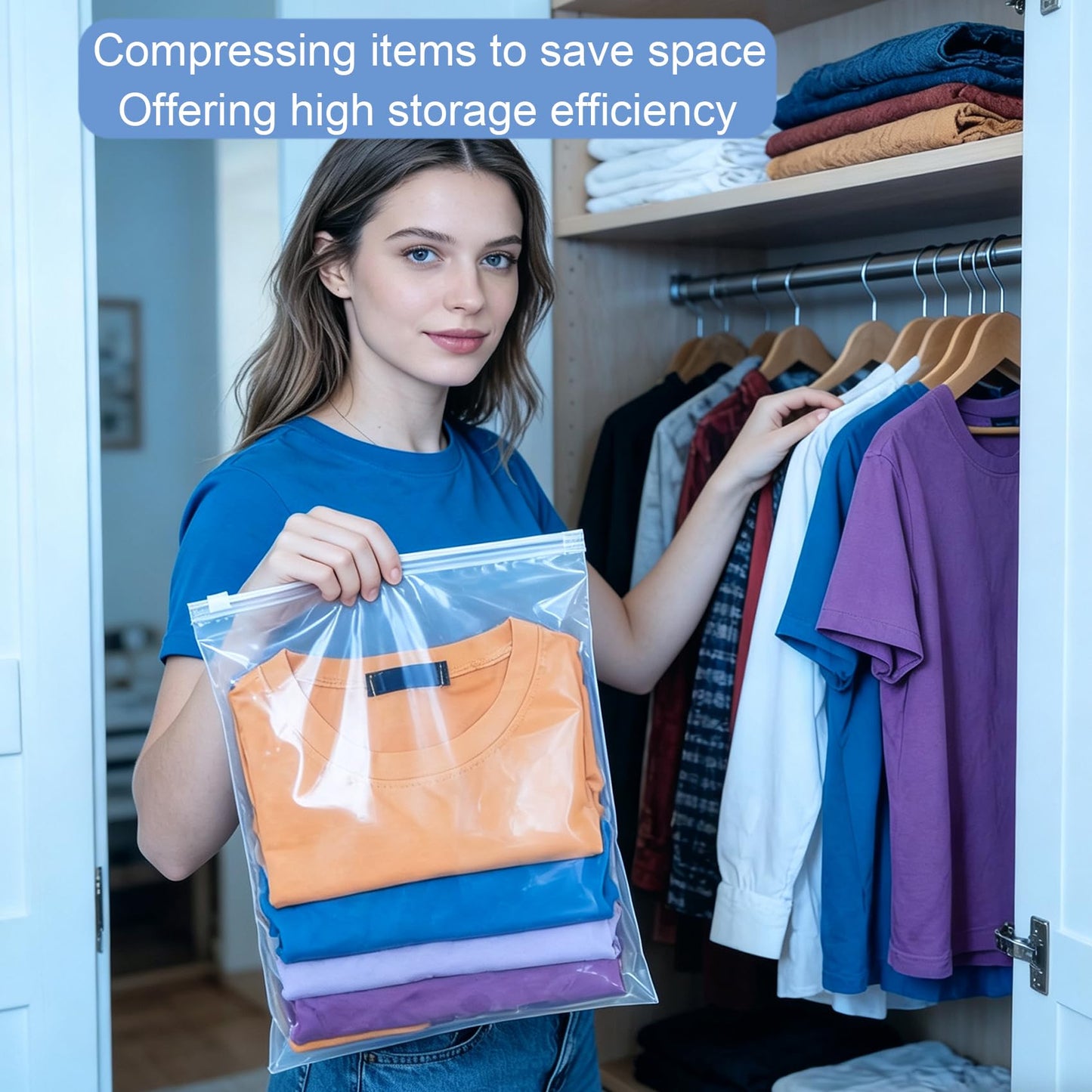 QISF 100 Pcs Large ZipLock Bags for Clothes, 25x35cm Plastic Travel Bags, Reusable Waterproof Hospital Bag Organiser Pouches for Clothes Shoes